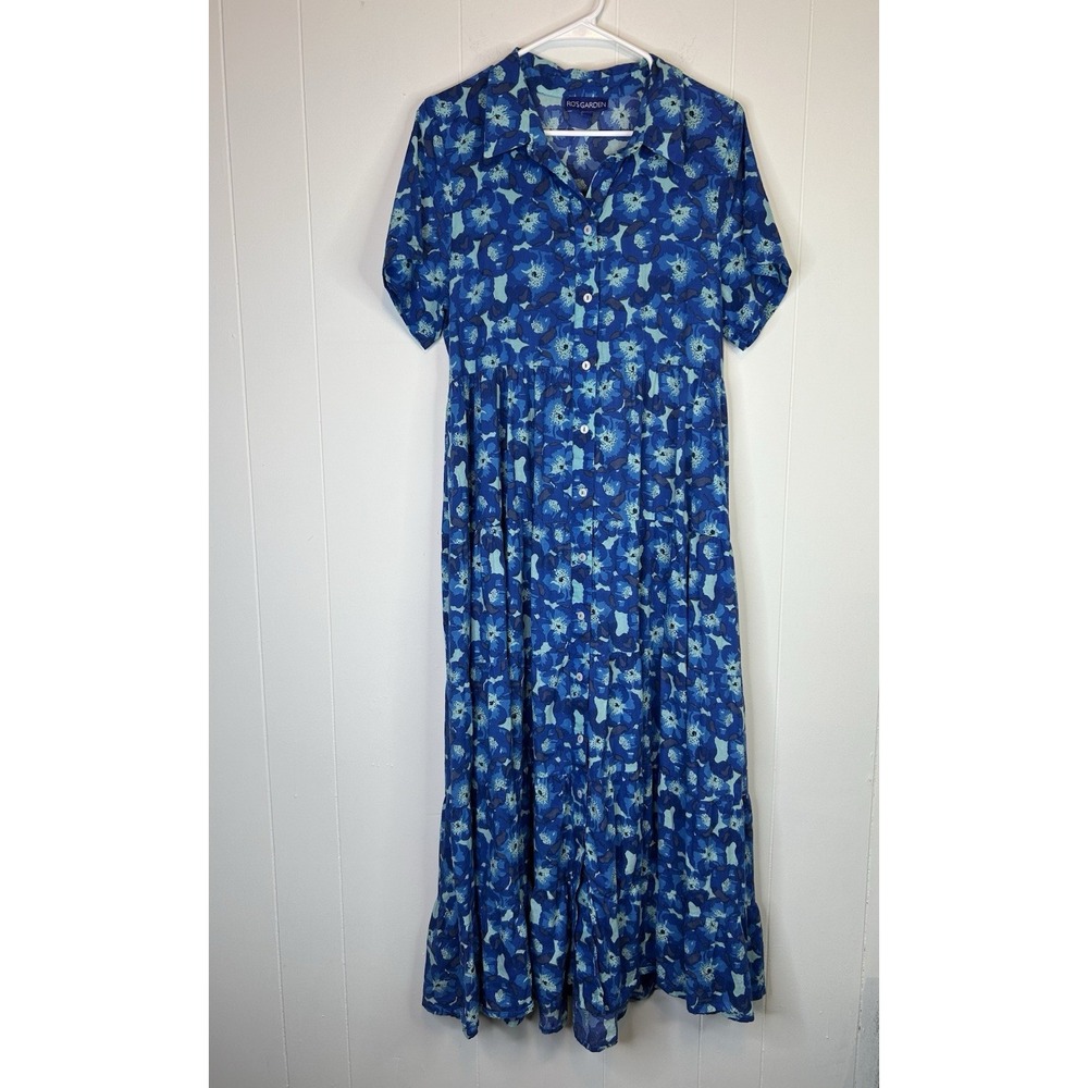 Ro's Garden Tuckernuck Women's Medium Short Sleeve Blue Floral Dress 218